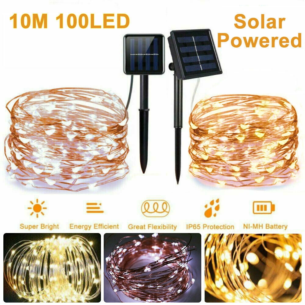 Solar String Lights Outdoor 33Ft 100LEDs Solar Fairy Lights with 8 Lighting Modes Waterproof Decorative Copper Wire Lights for Christmas Patio Party Garden Gate Yard Wedding Warm White, 2Pack 