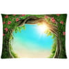 ZKGK Spring Forest Tree Flower Beach Pillowcase Standard Size 20 x 30 Inches for Couch Bed,Enchanted Dark Forest at The Spring Blue Sea Pillow Cases Cover Set Pet Shams Decorative