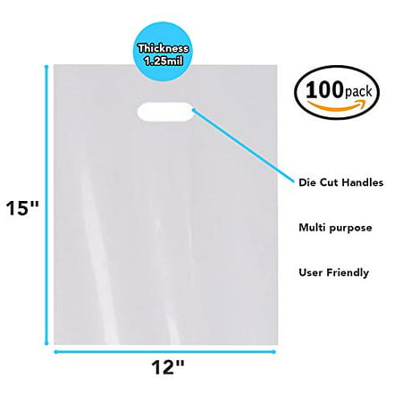 White Merchandise Plastic Shopping Bags - 100 Pack 12