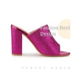 thumbnail image 3 of BLISSFUL STEP Women's Glitter Slip on Mules Chunky Heel Sandals Hot Pink 7.5, 3 of 4