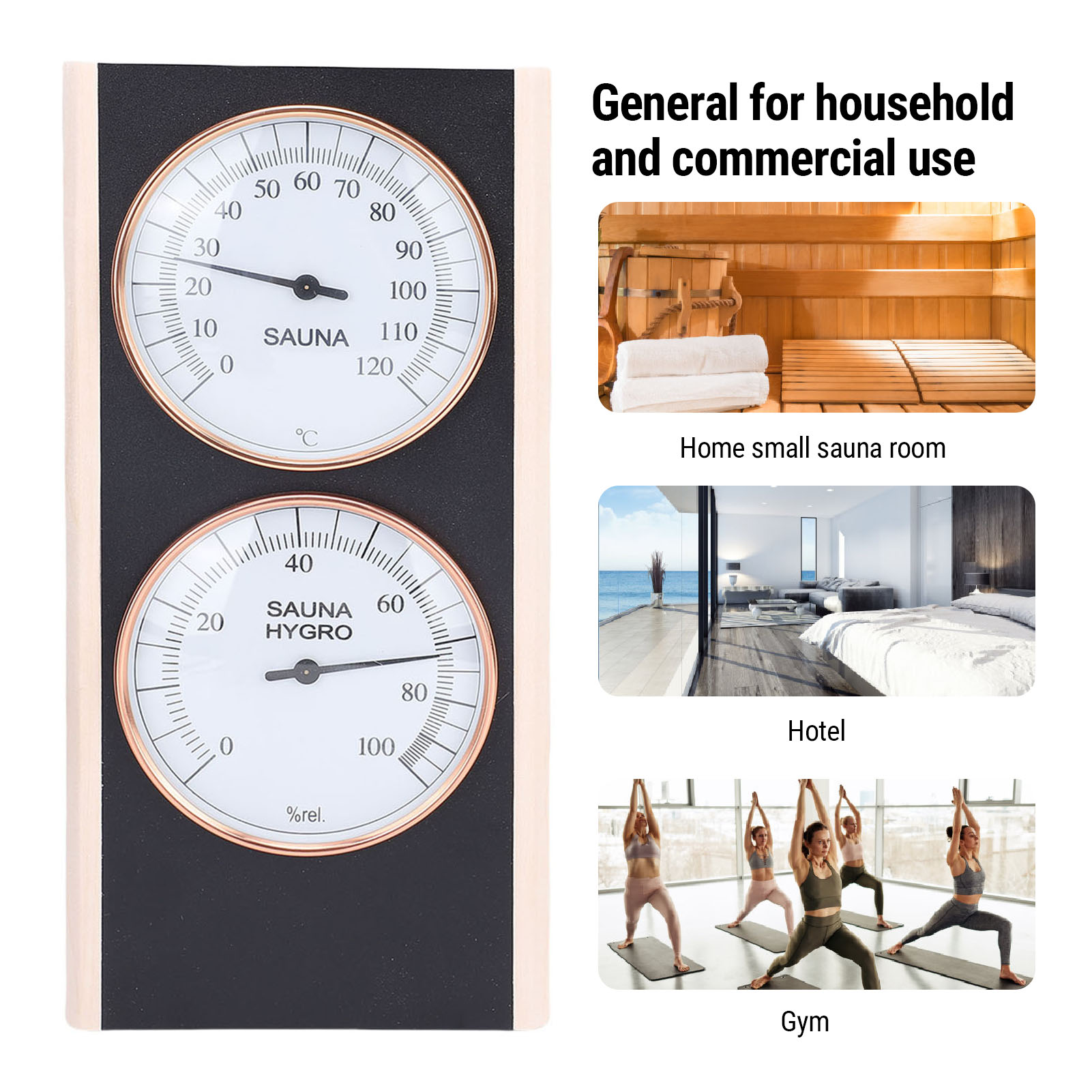 YAHHU Sauna Thermometer Hygrometer 2 in 1 Wooden Celsius Temperature and Humidity Meter for Spa Shower Sauna Room 10.43 inches / 26.5 cm