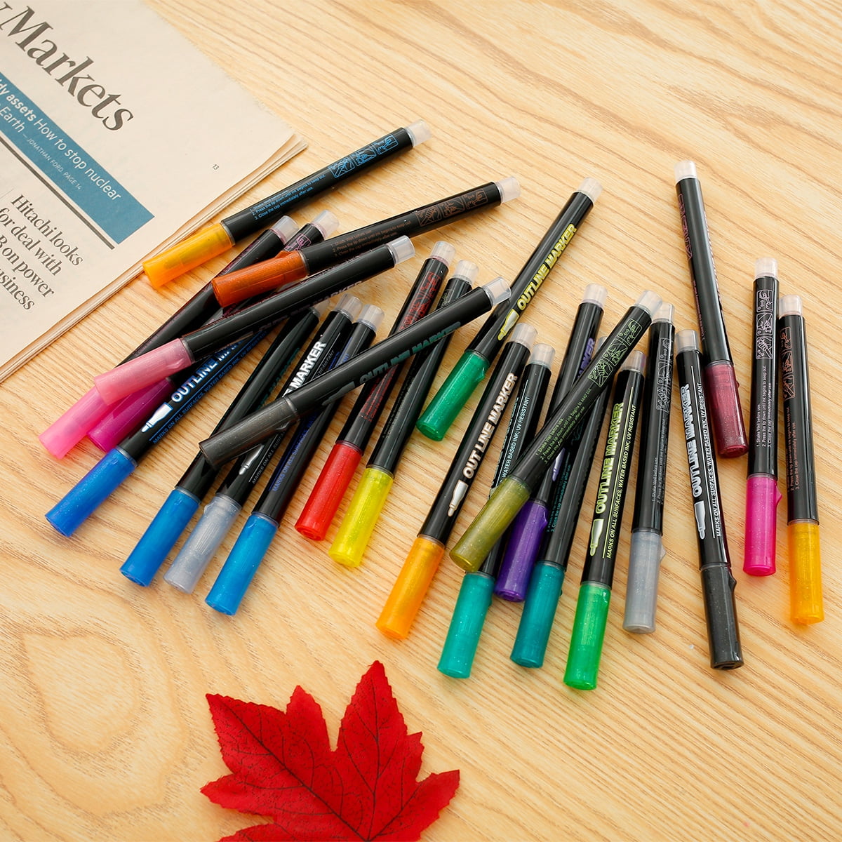 Groking 24 Colors Outline Markers Shimmer Double Line Marker Pen Set Magic Glitter Metallic Drawing Pens Self-outline DIY Sketching Pens, Size: Medium