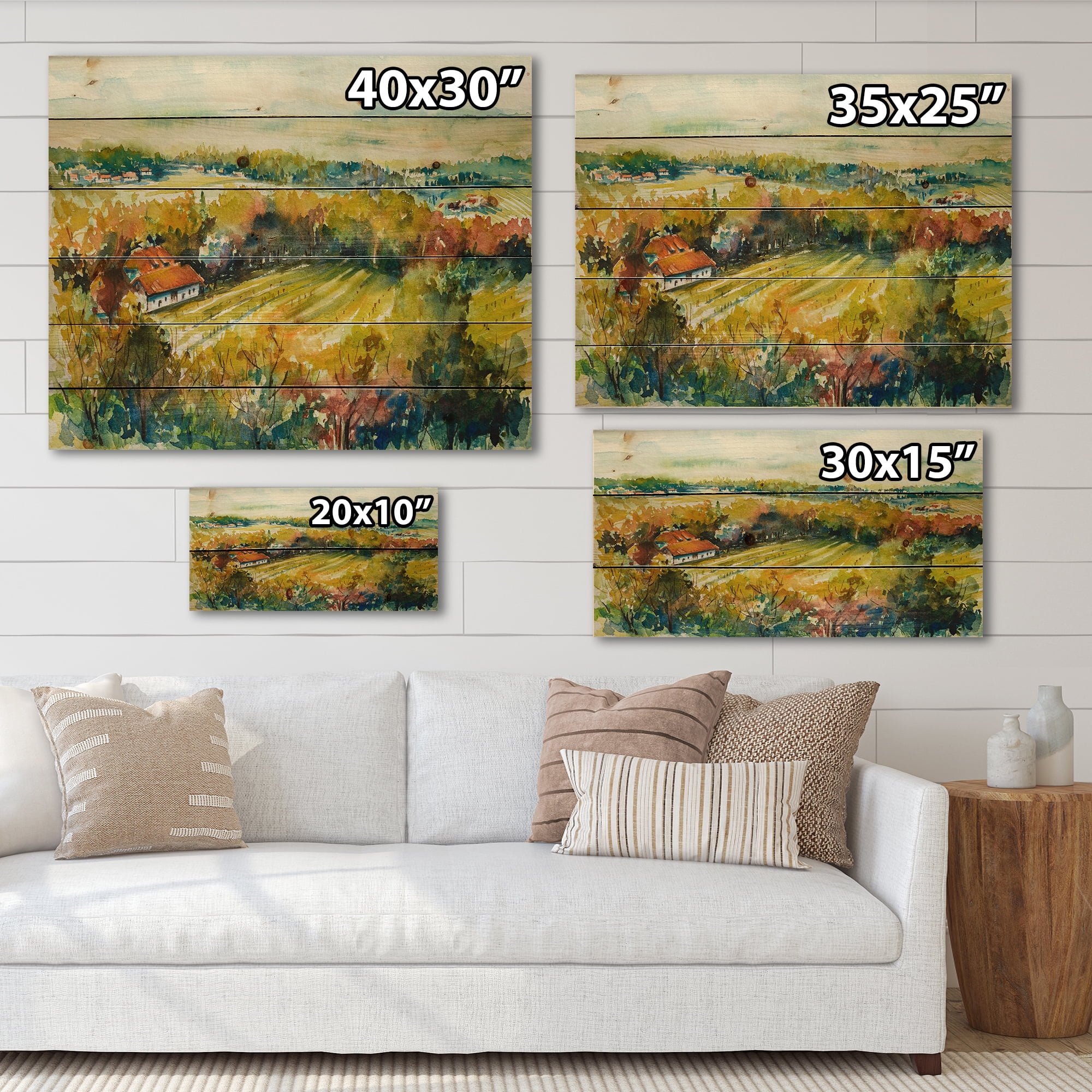 Designart 'Autumn Rural Landscape' Country Print on Natural Pine Wood