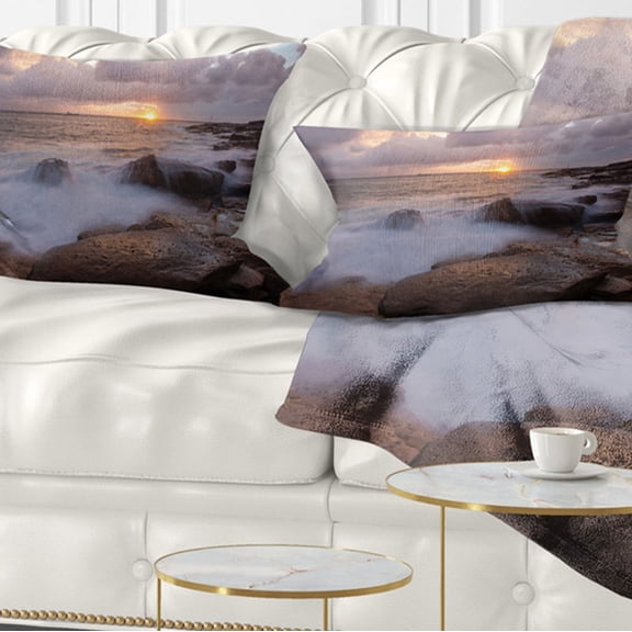 Designart 12" x 20" Blue Polyester Throw Pillow