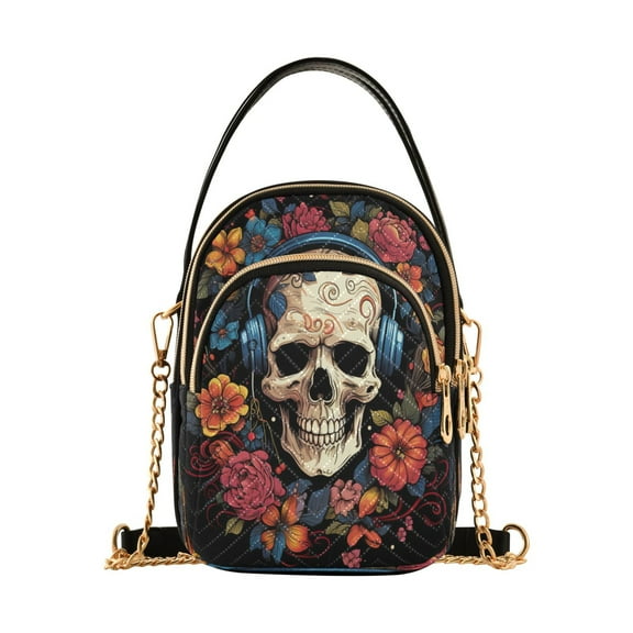 ALAZA Chain Crossbody Bags for Women A Skull with Floral on Head Shoulder Handbag Phone Purse