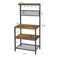 thumbnail image 4 of VASAGLE Bakers Rack, Coffee Bar, Kitchen Storage Shelf Rack with 10 Hooks, 3 Shelves, Adjustable Feet, for Microwave Oven, 33.1 x 15.7 x 66.9 Inches, Industrial, Rustic Brown and Black UKKS17BX, 4 of 5