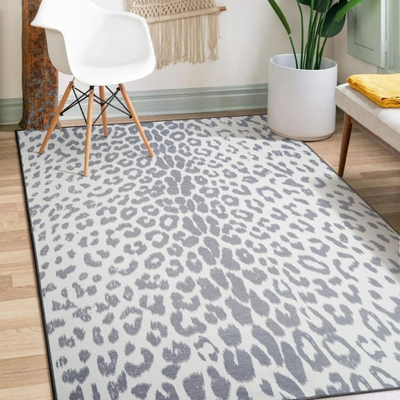 My Magic Carpet 5'x7' Machine Washable Non-Slip Dining Living Room Area Rug - Miya Leopard Grey