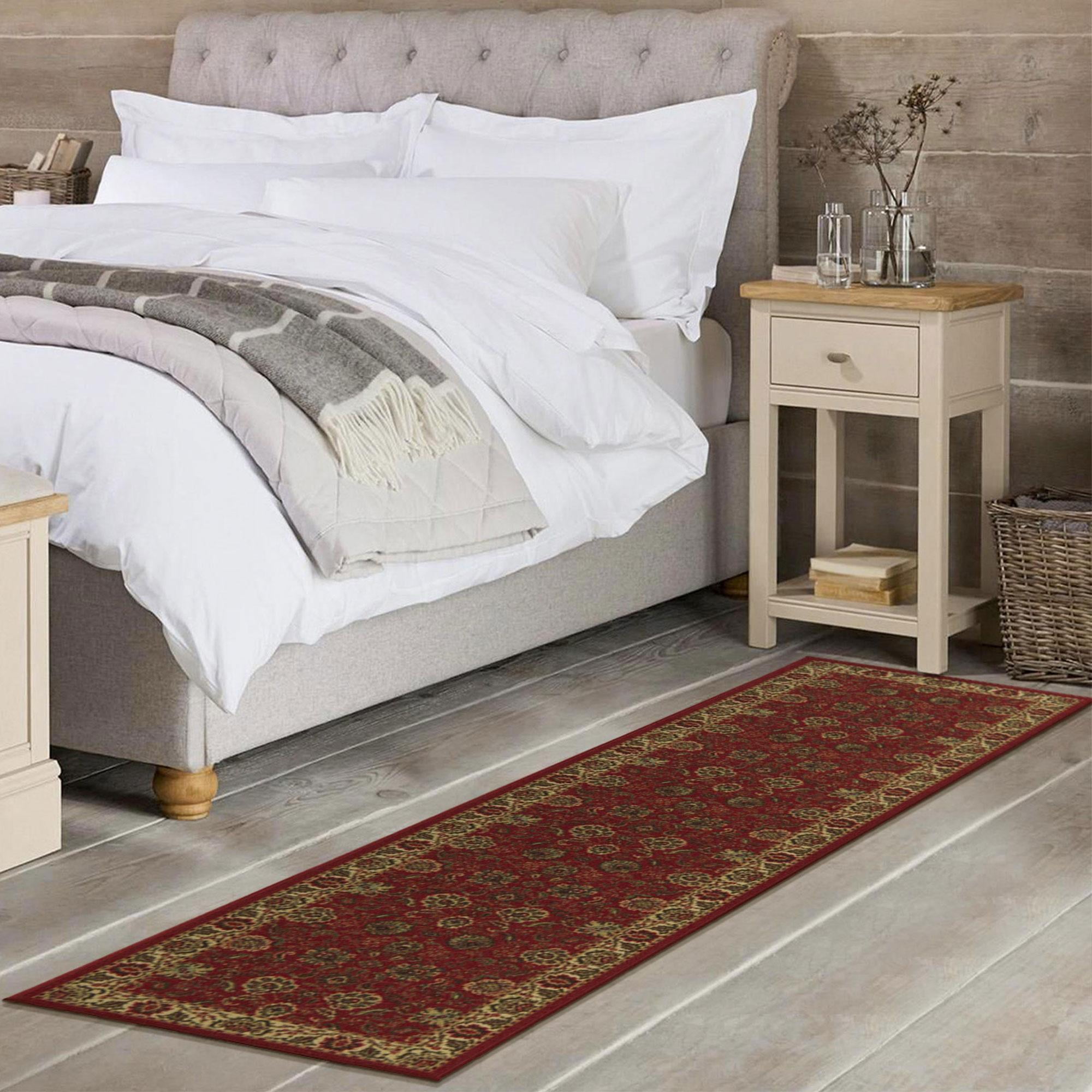 Ottomanson Floral Kitchen Runner Rug 1'10" x 6' - Non Slip Low Pile Carpet, Red