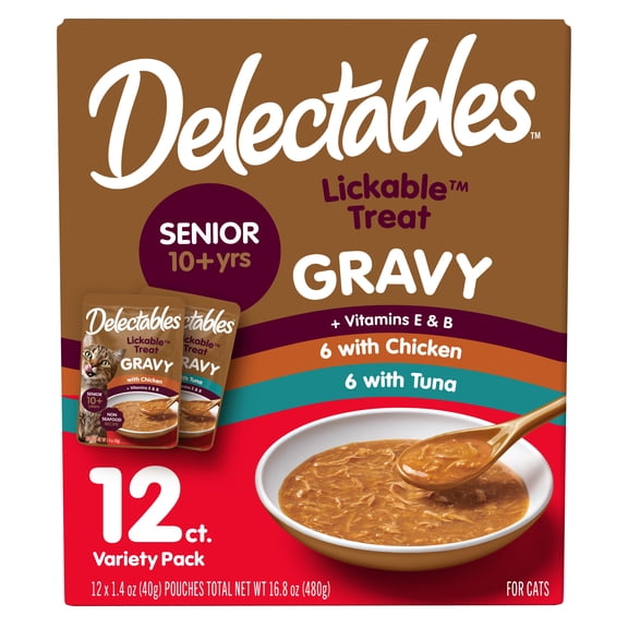Delectables Gravy Senior 10 Lickable Wet Cat Treat & Food Topper, Variety, 12 count