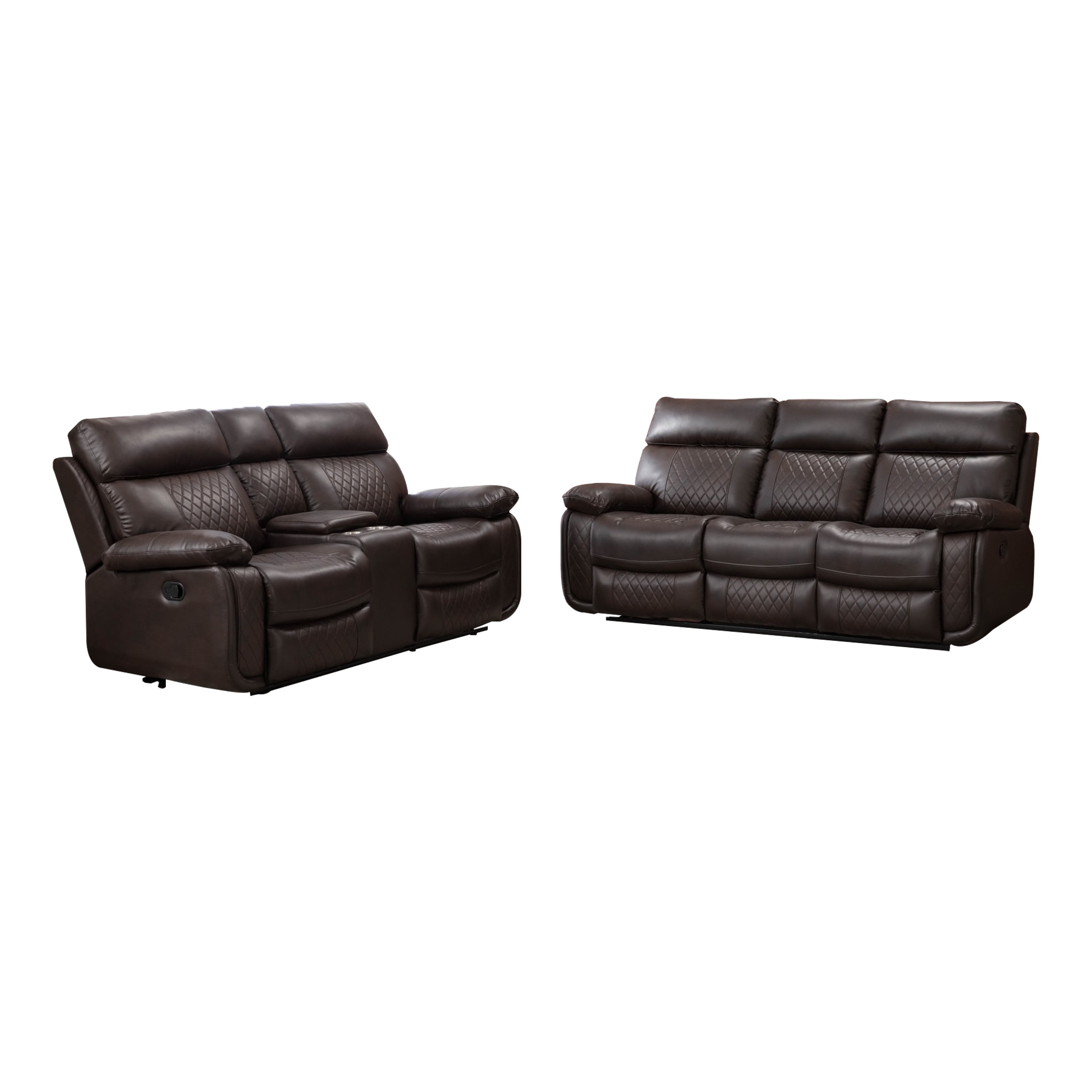 Contemporary 2-Piece Faux Leather Upholstered Living Room Sofa Set, Sofa & Loveseat, Brown