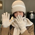 thumbnail image 4 of Winter Hats for Women Fleece Lined Beanie Knit Chunky Snow CapWinter Knitted Wool Hat Female Cold-proof Warm Hat Scarf Gloves Three-piece Set Fashionable All-match Ear Protection Pullover Hat Beige, 4 of 6