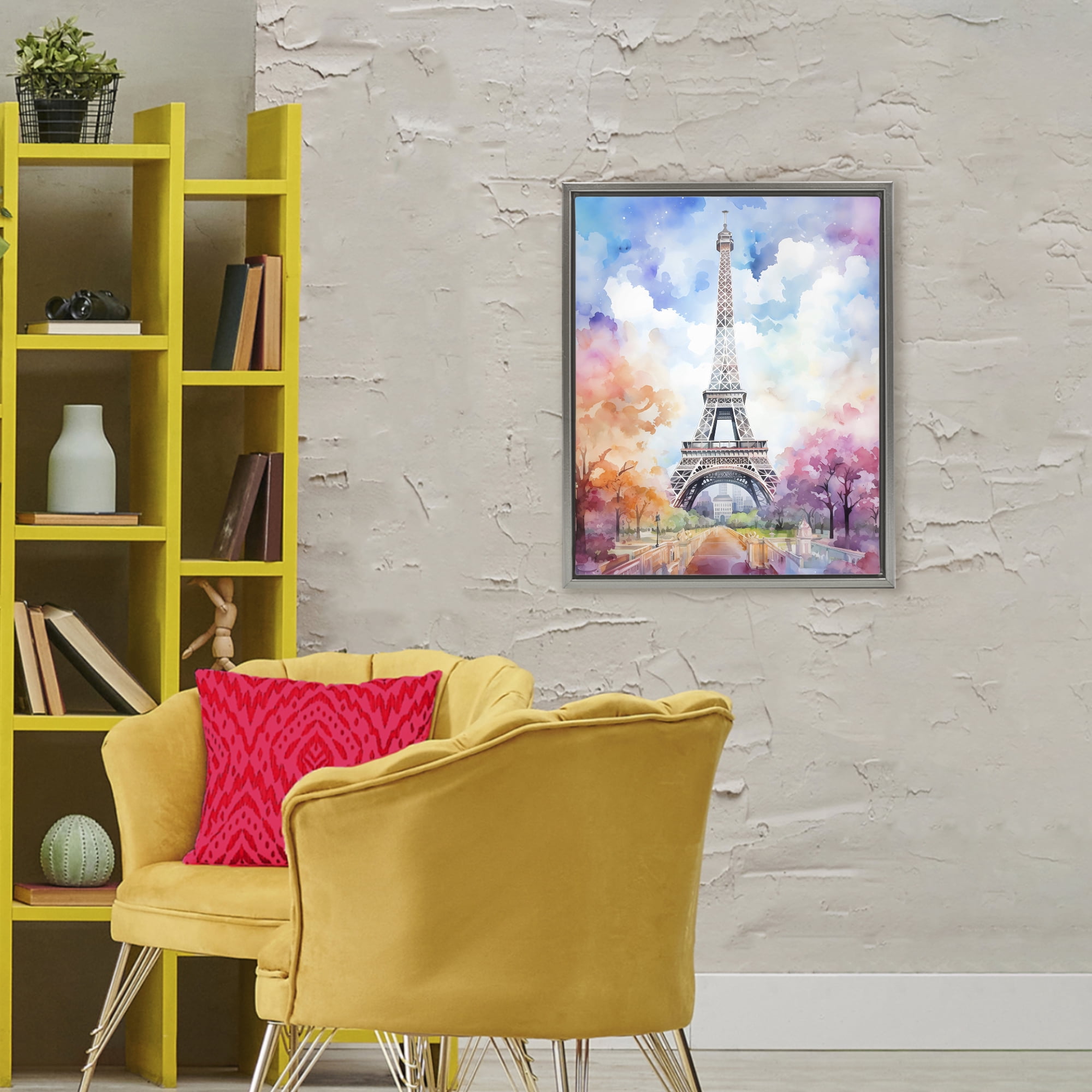 Stupell Industries Pastel Paris Springtime Tower Gray Framed Floater Canvas Wall Art, design by Creative Studio
