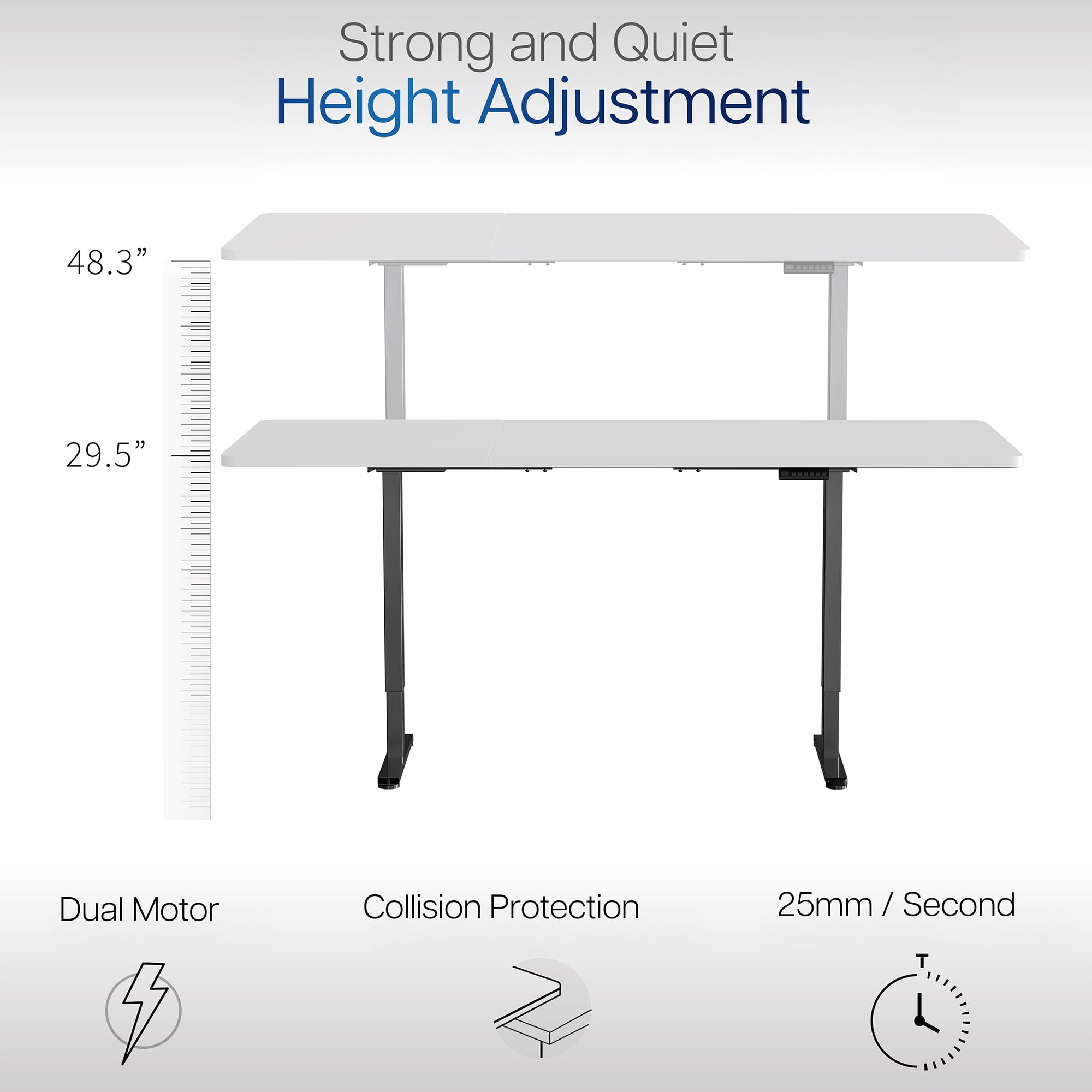 VIVO Electric Dual Motor 83” x 30” Standing Desk, Black Top, White Frame