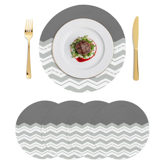 Round Placemats Grey Striped Theme 15 inch Set of 4 Table Mats for Dining Table Simple Geometric Heat Resistant Non-Slip Kitchen & Home Decorative Place Mat Set