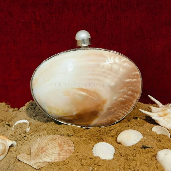 Different Craft India Natural Clam Seashell Clutch Purse with Silver Frame