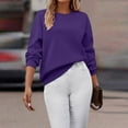 thumbnail image 5 of XPMWRP Sweatshirts for Women Crewneck Long Sleeve Loose Fit Tops Solid Color Cute Pullover Fall Winter Fashion Clothes Purple S, 5 of 7