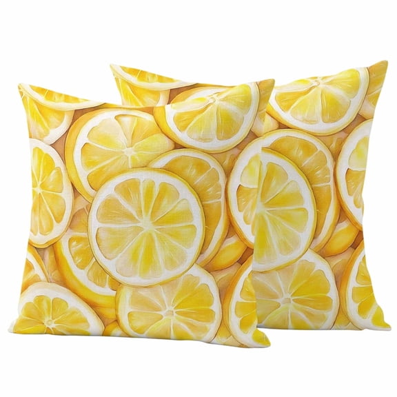 2 Pack Outdoor Waterproof Throw Pillow Covers,Yellow Lemon Slice Watercolor Decorative Square Patio Pillowcases for Chair Couch Sofa 16x16in
