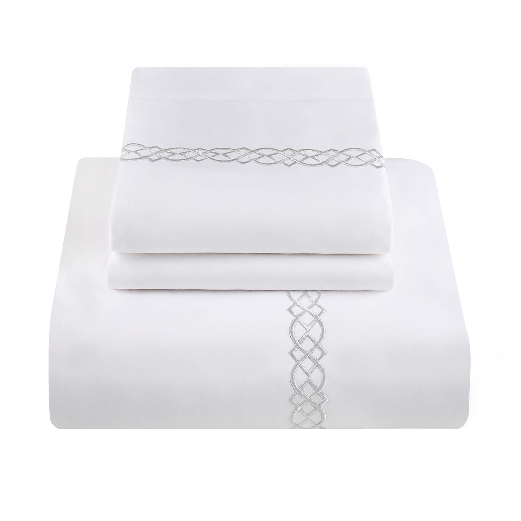 Superior Egyptian Cotton Embroidered Duvet Cover Set, Full/ Queen, Platinum