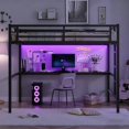 thumbnail image 2 of Bellemave Full Size Loft Bed with Desk, Metal Loft Bed with LED Lights & USB Charaging Station, High Loft Bed with Full-length Guardrails for Teens, Black, 2 of 8