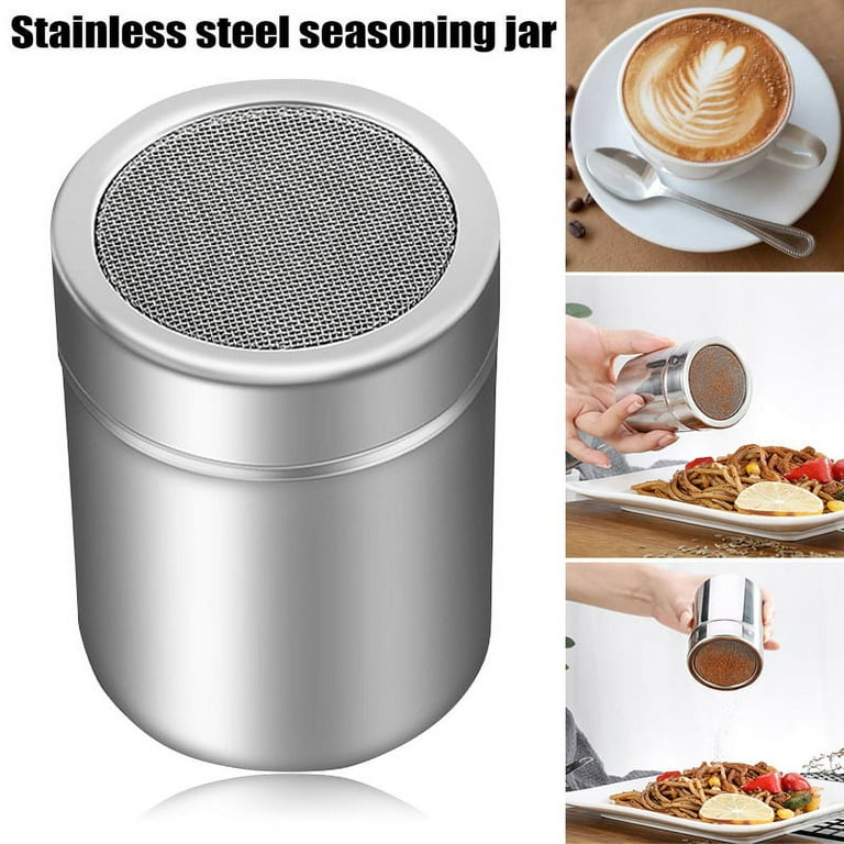 3 Pack Stainless Steel Powder Shaker, Coffee Cocoa Dredges with Fine-Mesh  Lid, AIFUDA Power Can For Baking Cooking Home Restaurant with 16 Pcs