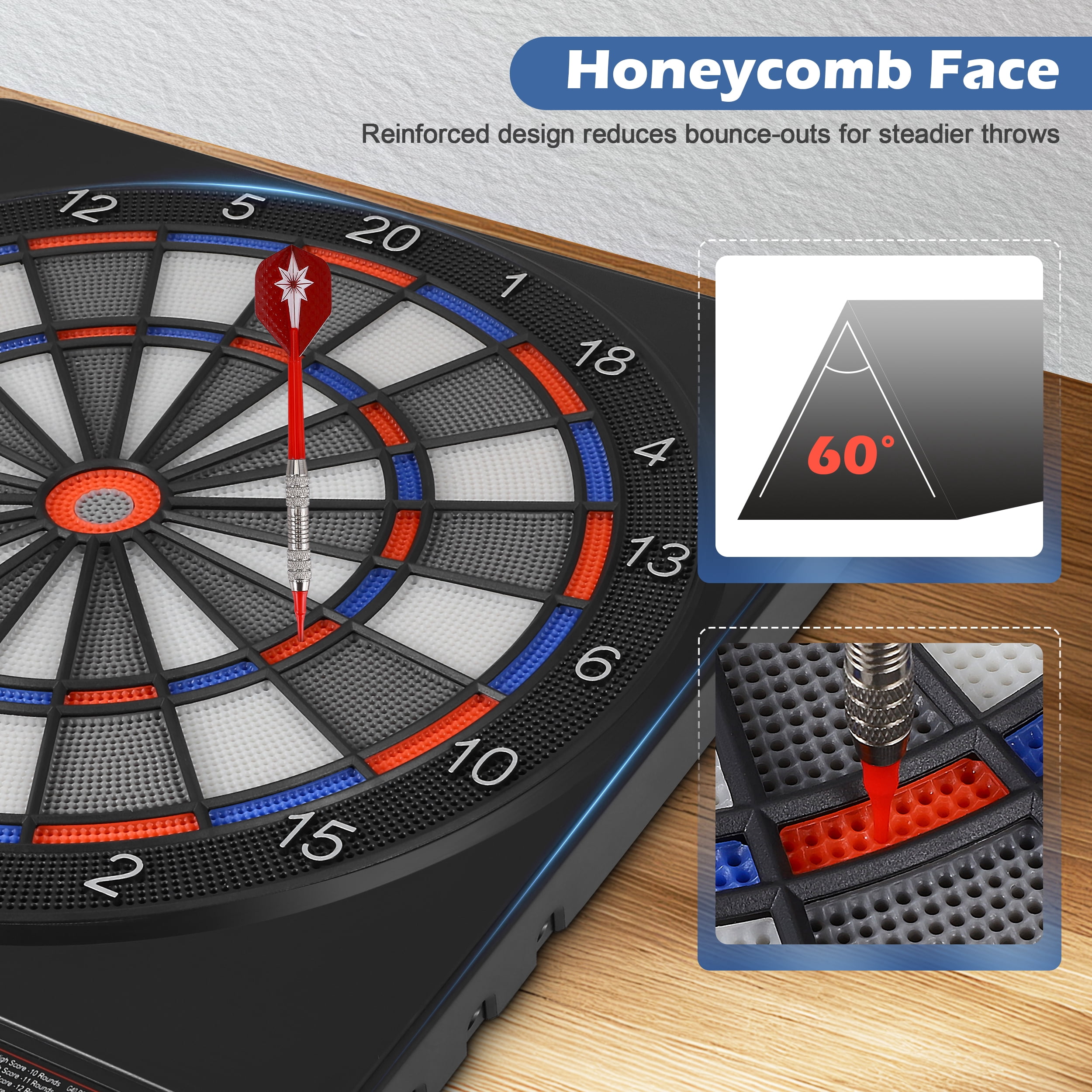 AMTPM Electronic Dart Board, Dart Board Electronic Scoreboard for 8 Players, 6 Darts Plastic Tips, Dartboard Set 65 Games, 200+ Variants Digital Electric Dart Boards, Battery