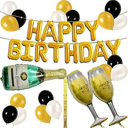 Utopp Happy Birthday Letter Party Balloons Banner Gold Decoration