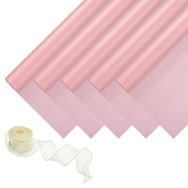 Uxcell 20 Hojas de Papel de Envoltura de Flores, 22x22 Pulgadas Empaque Floral con Cintas para Regalos de Flores Rosa