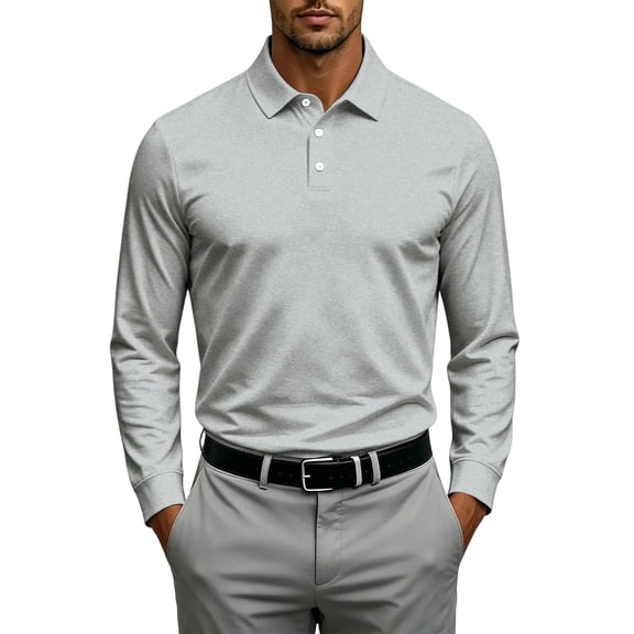 Sewkxo Men's Polo Shirts Long Sleeve Golf Polo Shirts for Men Breathable Polos Casual Collared Shirts,Gray 4XL