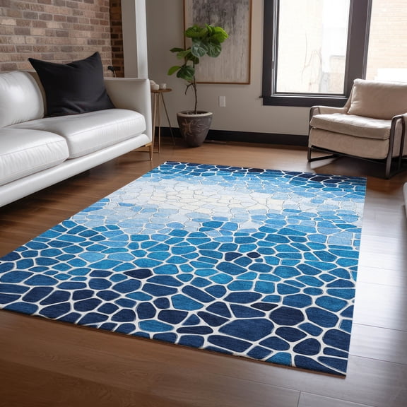 Addison Rugs Chantille Indoor/Outdoor Transitional Geometric Blue Machine Washable Rectangle Rug, 10' x 14'