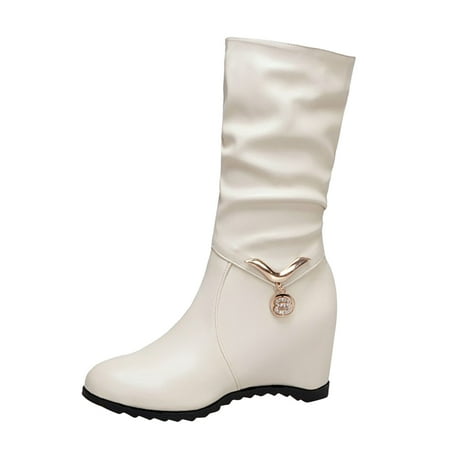 

gvdentm Ankle Boots For Women Ladies Fashion Solid Color Leather Surface Metal Wide Calf Rain Boots for Women Size 10