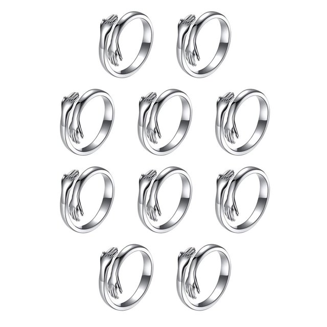 Jumpingount Anillo Metal Anillo Abierto Ajustable Mujer Mano Anillo Aleación Oro Plata Mano Joyería para Fiesta Regalo, Plata plata 10piezas