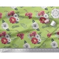 thumbnail image 3 of Soimoi Green Poly Georgette Fabric Leaves,Anemone & Peach Floral Decor Fabric Printed BTY 42 Inch Wide, 3 of 3