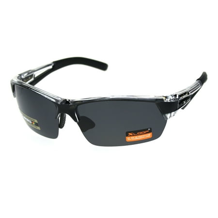 Xloop Polarized Mens Classic Runners Half Rim Plastic Sunglasses All Black