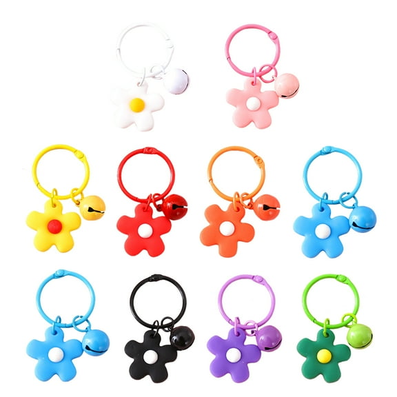 SKISUNO 10-Piece Handbag Charm Keychains with Flower and Bell Accessories for Women and Friends Set