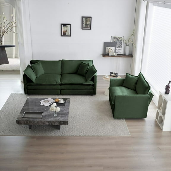 2 Piece Chenille Sofa Set - Sturdy Wood, Breathable Fabric, Relaxing