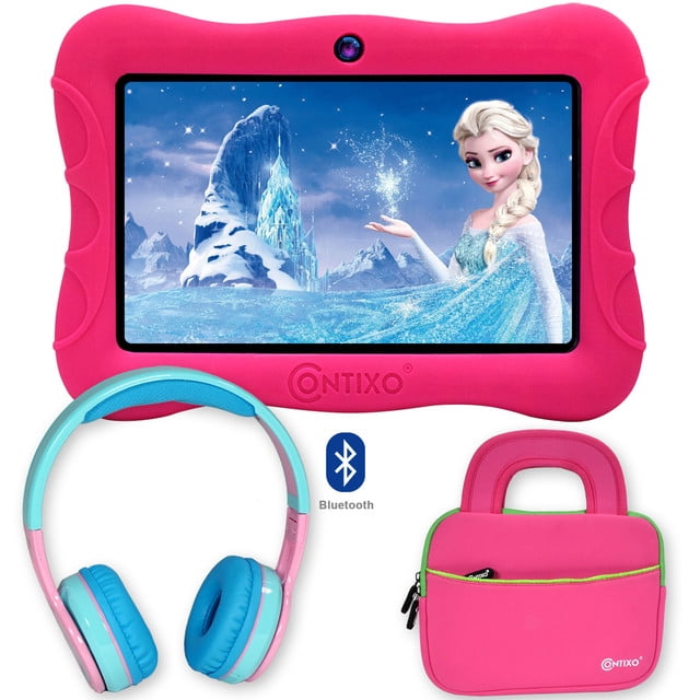 Paquete de tableta de aprendizaje para niños Contixo de 7 pulgadas: 2 GB de RAM, 32 GB, Bluetooth, Android, cámaras duales, controles parentales, auriculares Bluetooth para niños y bolsa para tableta Contixo Contixo Kids