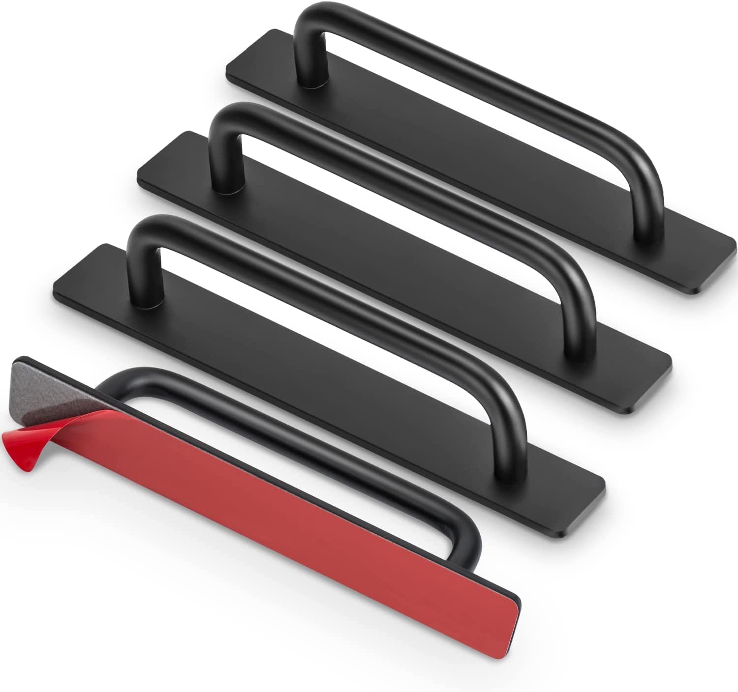 Pack of 4 selfadhesive furniture handles, black metal handles