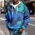 thumbnail image 2 of Men's Hooded Pullover Sweatshirt Waffle Knit Fabric Half Zip Front Drawstring Hood Camouflage Pattern Casual Fit Dark Blue M, 2 of 4