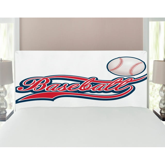 Sports Headboard, Baseball Ball Sporting Pastime National Sport Athleticism Entertainment, Upholstered Decorative Metal Bed Headboard with Memory Foam, Full Size, Night Blue Red White, by Ambesonne