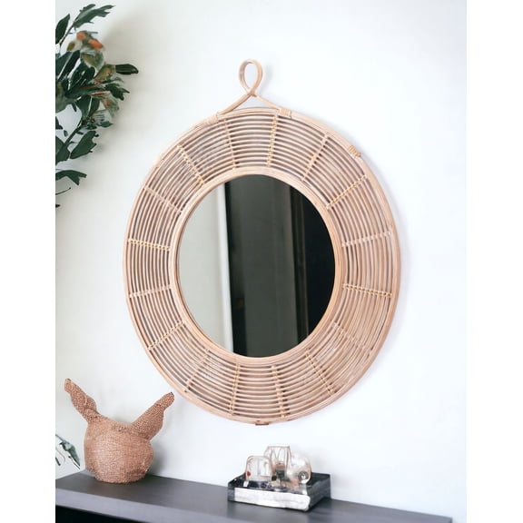 Natural Round Framed Accent Mirror