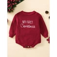 thumbnail image 4 of Rdhnmea Baby Christmas Sweater Romper Letter Embroidery Long Sleeve Crew Neck Knit Bubble Jumpsuit Xmas Outfits, 4 of 9