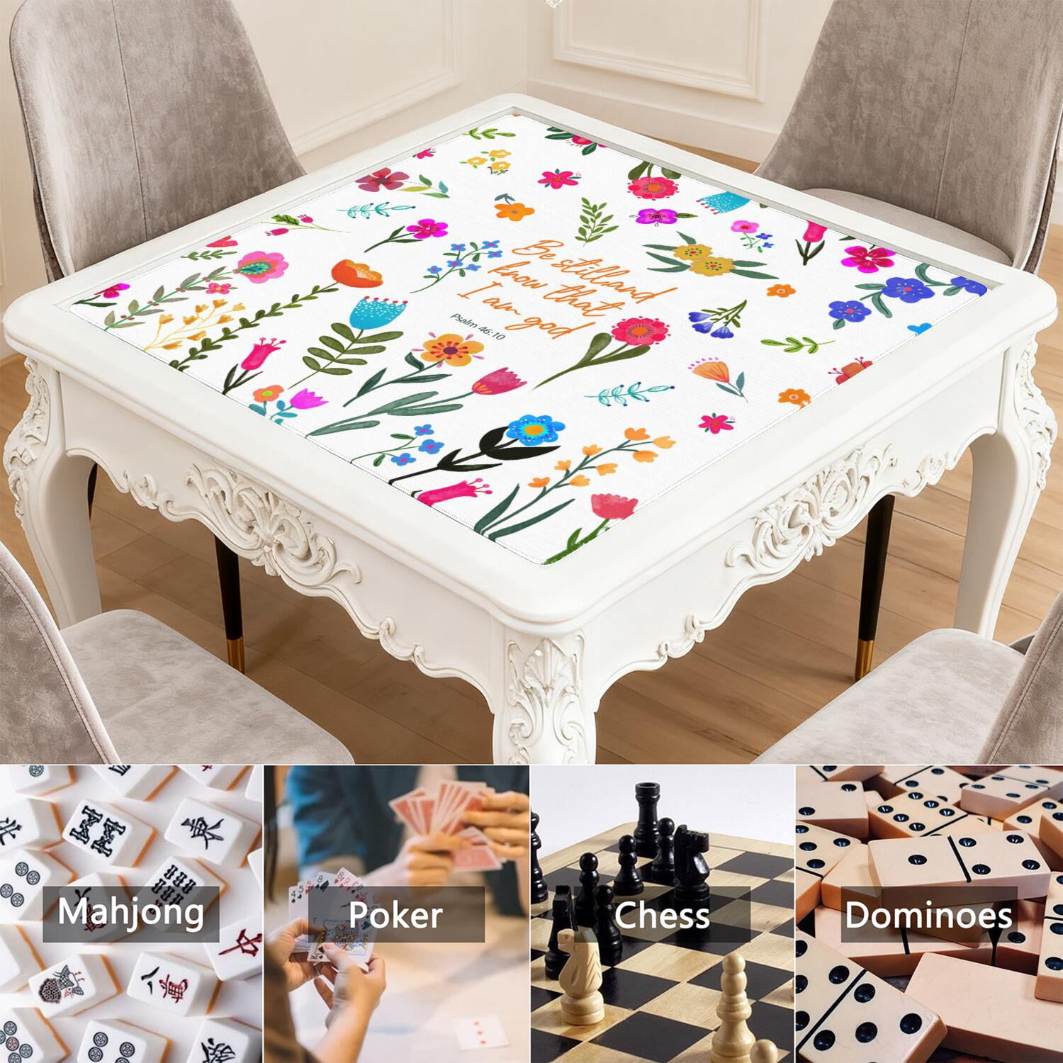 Premium Floral Non-Slip Rubber Mat for Mahjong Tables 31.5x31.5 Inch Large Playing Surface with Noise Reduction for Tiles Cards and Board Games