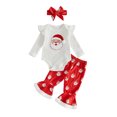 thumbnail image 1 of Conjunto navideño para bebé niña: pelele de manga larga, pantalones con estampado de Papá Noel y diadema., 1 of 9