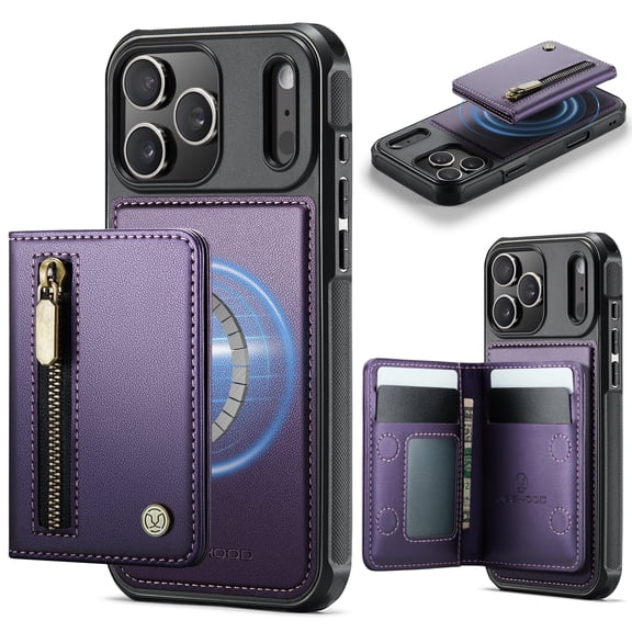 ELEHOLD Wallet Case For Apple iPhone 17 Pro Max, Shockproof PU Leather Anti-Scratch Anti-Fingerprint Magnetic Wallet Case with Detachable Card Pocket ,Purple