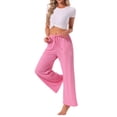 thumbnail image 2 of INSPIRE CHIC Women's Pajamas Pants Wide Leg Casual Ribbed Knit Loose Fit Sleep Soft Comfort Outfits Lounge Bottoms M Pink, 2 of 6