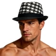 thumbnail image 3 of PBFRDSJ Straw Fedora Hat for Men Breathable Houndstooth Short Brim Summer Sun Hat for Beach Travel Outdoor, 3 of 4