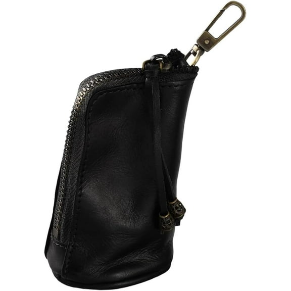 Medieval Cowhide Leather Zipper Coin Pouch Keychain Middle Age Genuine Leather Change Storage Purse Vintage Holder Bag Handmade Mini Travel Organizer Wallet for Men Women (Black)
