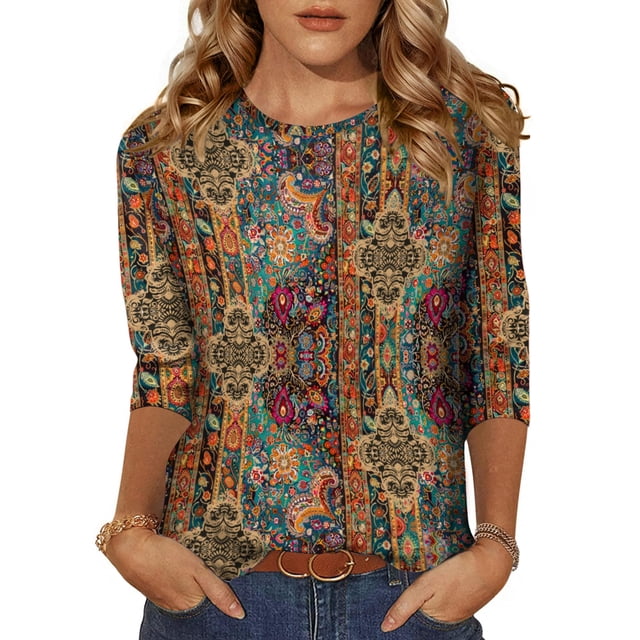 Camiseta Zeagoo talla grande para mujer, manga 3/4, corte holgado