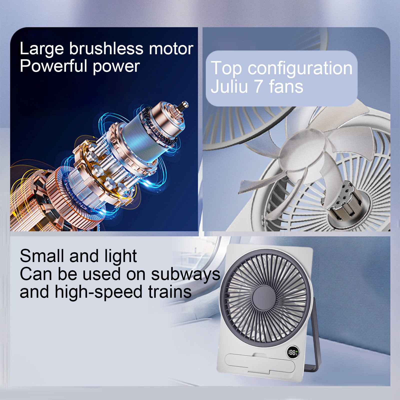 Yhmxh Small Desk Fan, 5 Speeds Adjustable Quiet Portable Rechargeable USB Fan With Digital Display, 180° Summer Wall-Mounted Fans for Home Office Kitchen Travel Outdoor (White)