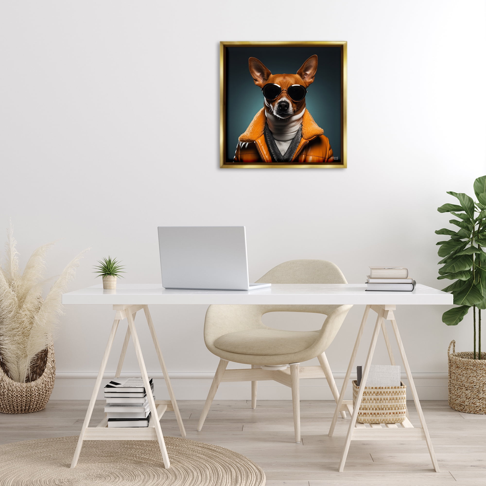 Stupell Industries Stylish Dog with Sunglasses Animals & Insects Painting Gold Floater Framed Canvas Art Print Wall Art, 25 x 25